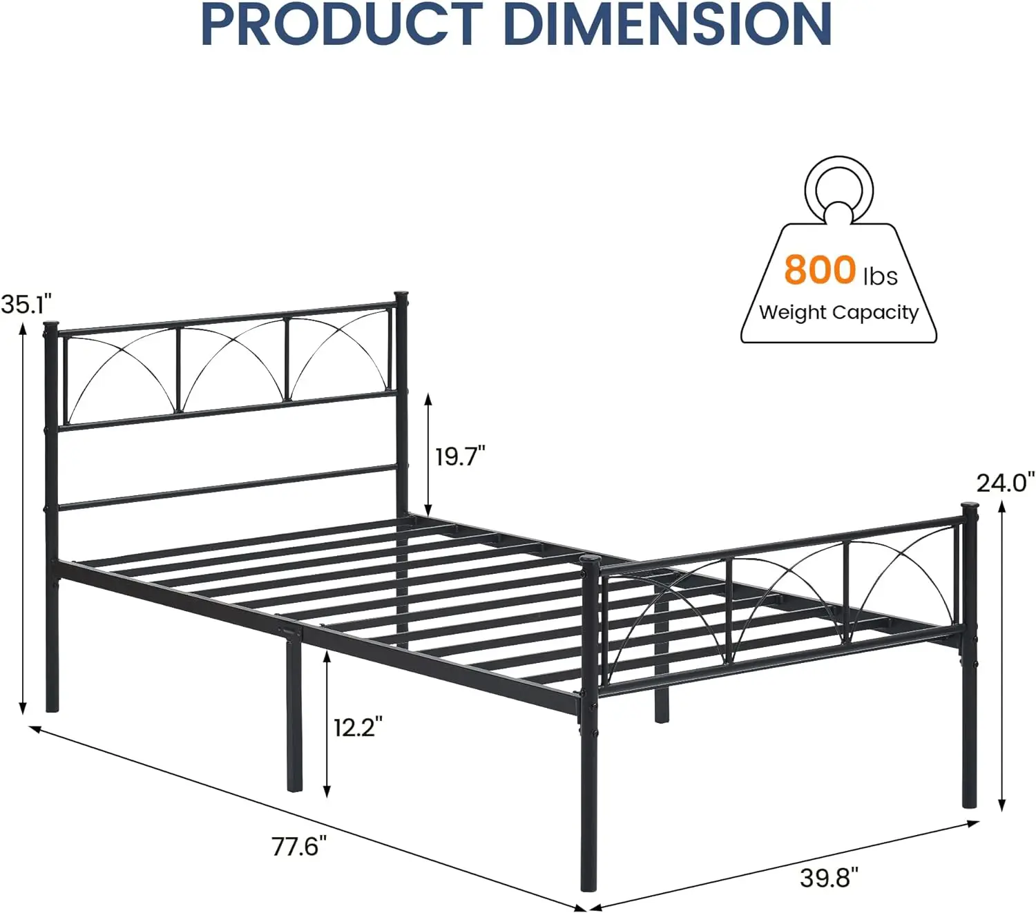 Comfort Corner Twin Size Sturdy Bed Frame with Headboard and Platform Bed - Simple Assembly, No Box Spring Needed,Black (Twin)