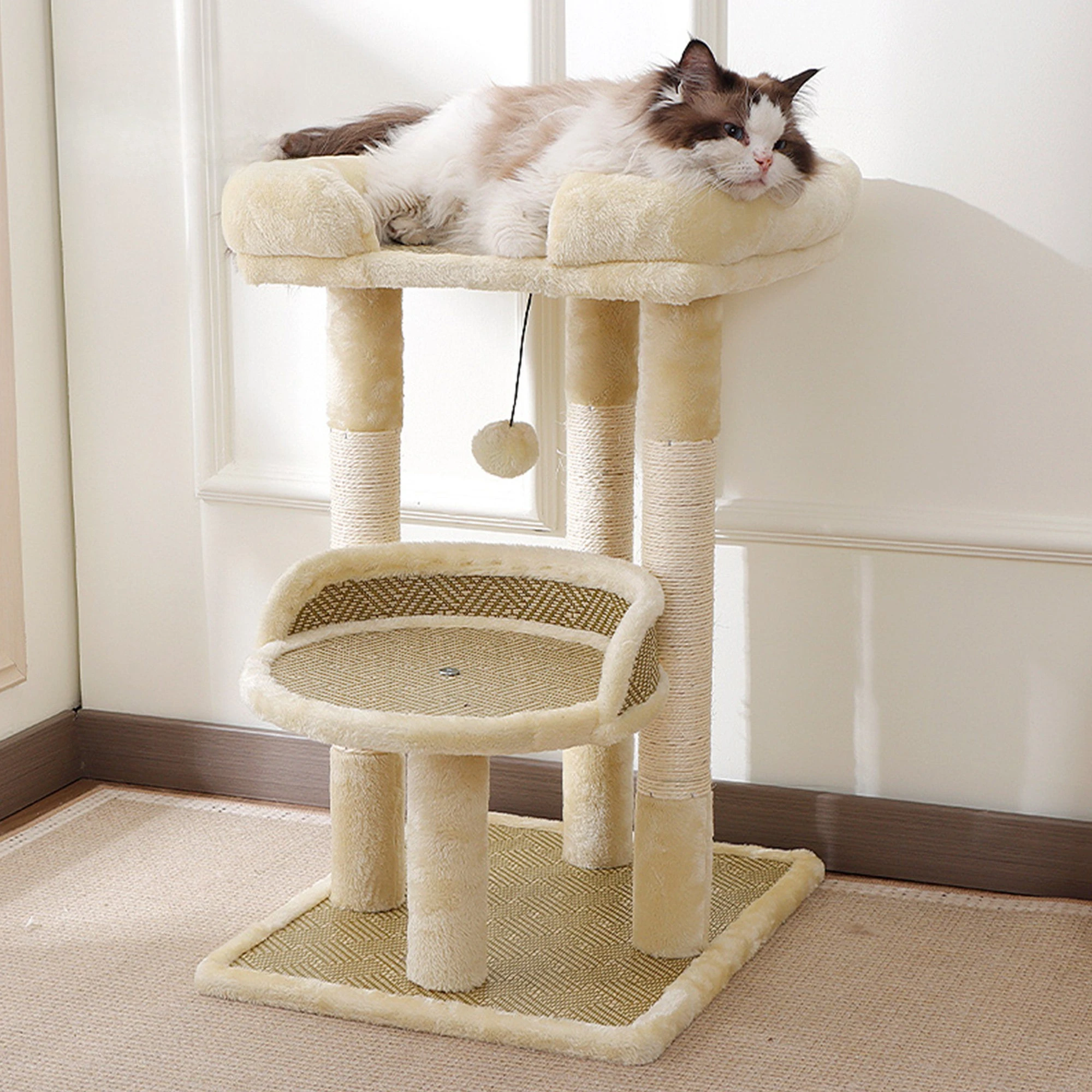 Compact Cat Tree with Space Capsule, Sisal Scratcher & Bed Combo, Durable Climbing Post & Toy for Indoor Cats, Home Use.