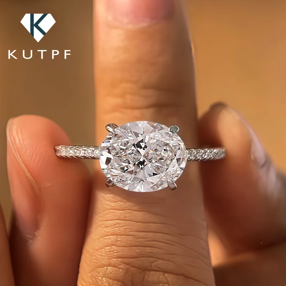 

East West Oval Cut Moissanite Engagement Ring for Women 3Carat Hidden Halo Diamond Wedding Band with GRA 925 Silver Fine Jewelry