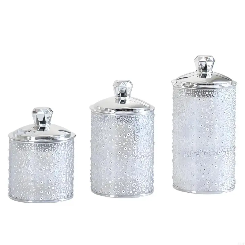 Set Of 3 Stylish Gold Decoration Sealed Canister Storage Container with Lid Transparent Organizers Jars 55KF