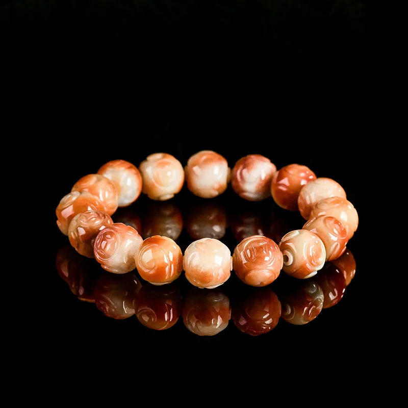 Natural Burmese Red-Glazed Money Pattern Lucky , Icy Jadeite Jade Bracelet for Men and Women