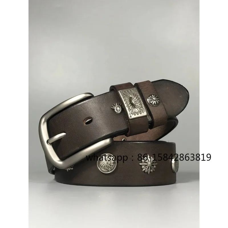 

Riveted Men's Belt, Top Layer Cowhide Women's Belt, Genuine Leather Pants Belt, Niche Beauty, Vintage 2024 New Model
