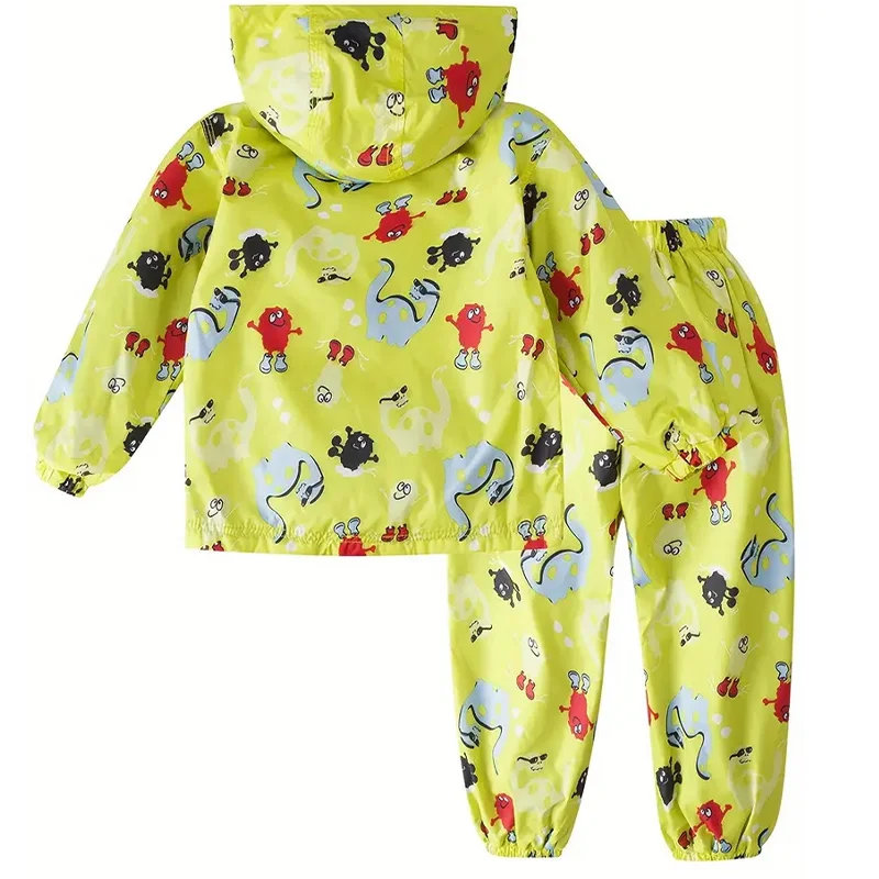 طفل بنين بنات معطف واق من المطر كم طويل مقنع سترة ديناصور معطف مقاوم للماء مع السراويل دعوى الاطفال سترة واقية ملابس خارجية غير رسمية