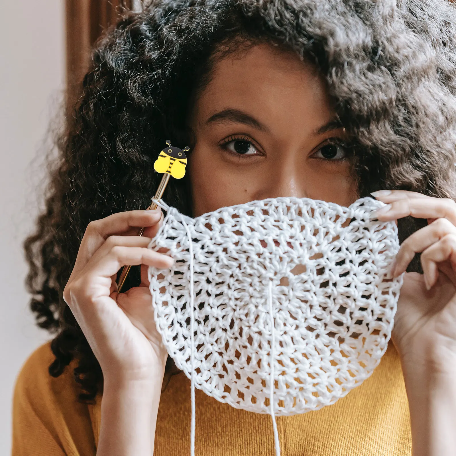 

6pcs Yellow Knitting Needle Caps Soft Silicone Point Protectors for Stoppers Non Toxic Tasteless Practical Accessories