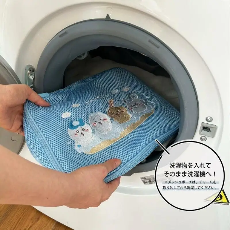 New Chiikawa Mesh Storage Bag Laundry Bag Embroidery Toiletry Bag Travel Anime Figure Storage Makeup Bag Kawaii Cartoon