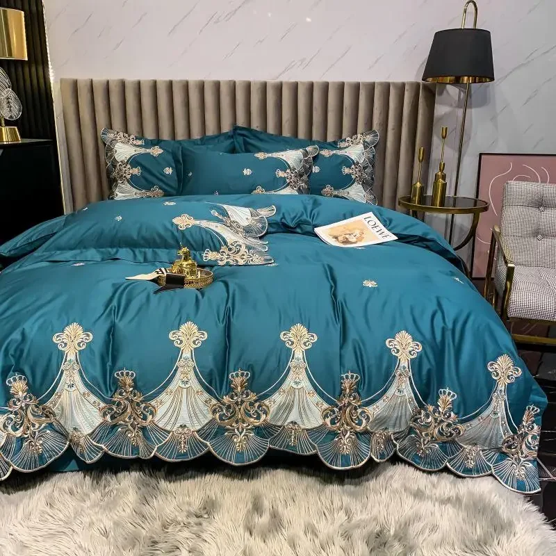 European Style Bedroom Luxury 200S Long Staple Cotton Four Piece Set High-end Embroidered Duvet Cover Pure Cotton Bedding 3