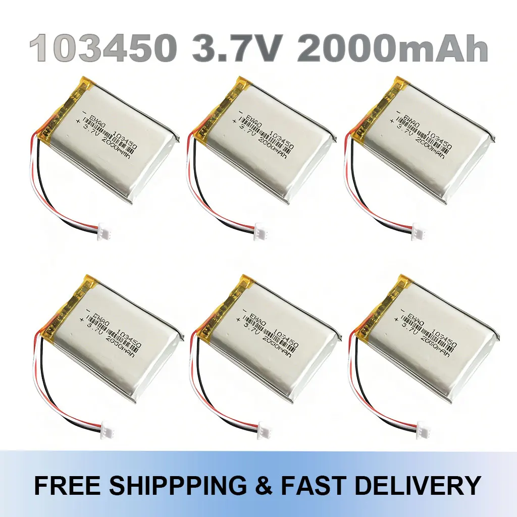 

3.7V 2000mAh Lithium Polymer Lipo Battery 103450 JST 1.0mm 3Pin Plug For Gloves GPS Navigator DVD E-book Camera