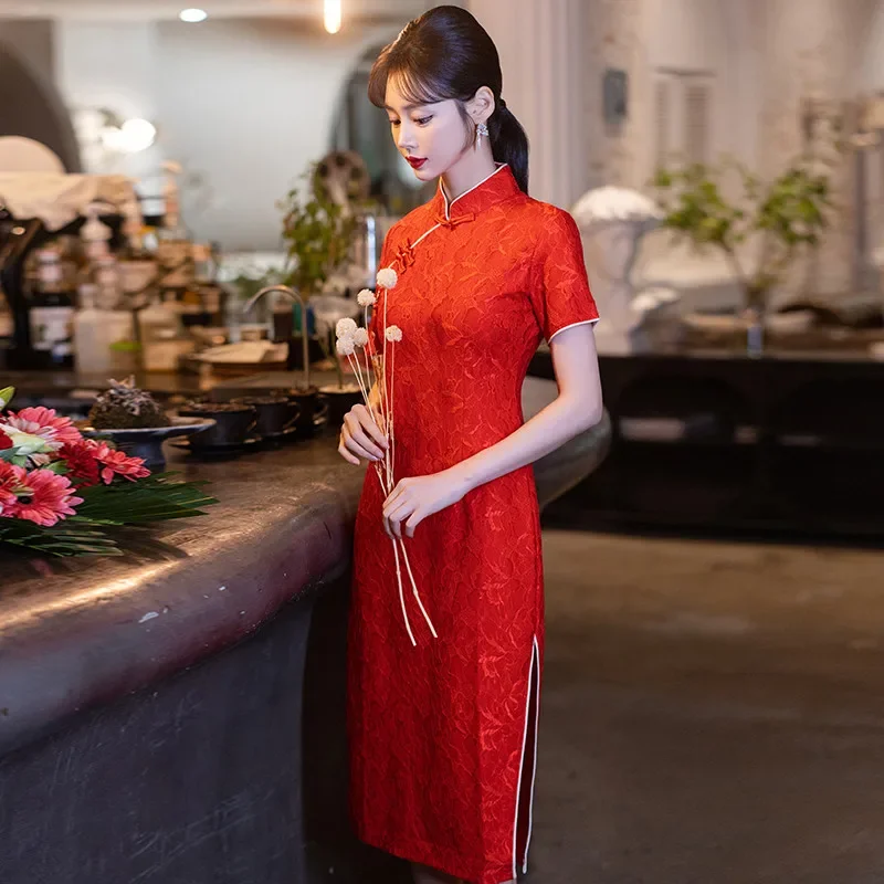 2024 Dames Nieuwe High-end Cheongsam Traditionele Slijtage Nieuwjaar Chinese Stijl Verbeterde Bruids Bruiloft Rode Jurk Qipao Plus Size