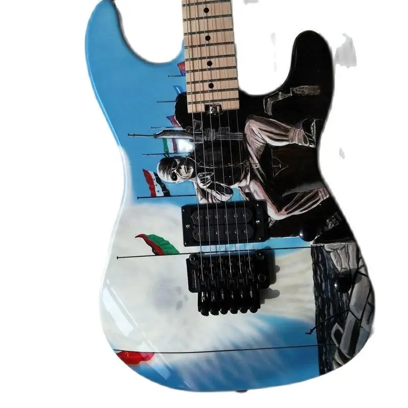 

22 Frets Electric Guitar Hand Painted 6-String Maple Fingerboard Vibrato System Customized Personality Pattern Factory Outlet