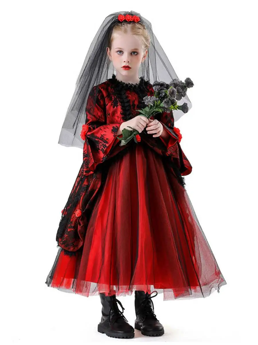 ชุดกระโปรงเจ้าหญิงสำหรับเด็กผู้หญิง ชุดคอสตูมฮาโลวีน ชุดเจ้าหญิงยุคกลาง ชุดเจ้าสาวผี ชุดแต่งกายเจ้าหญิง ชุดเด็ก