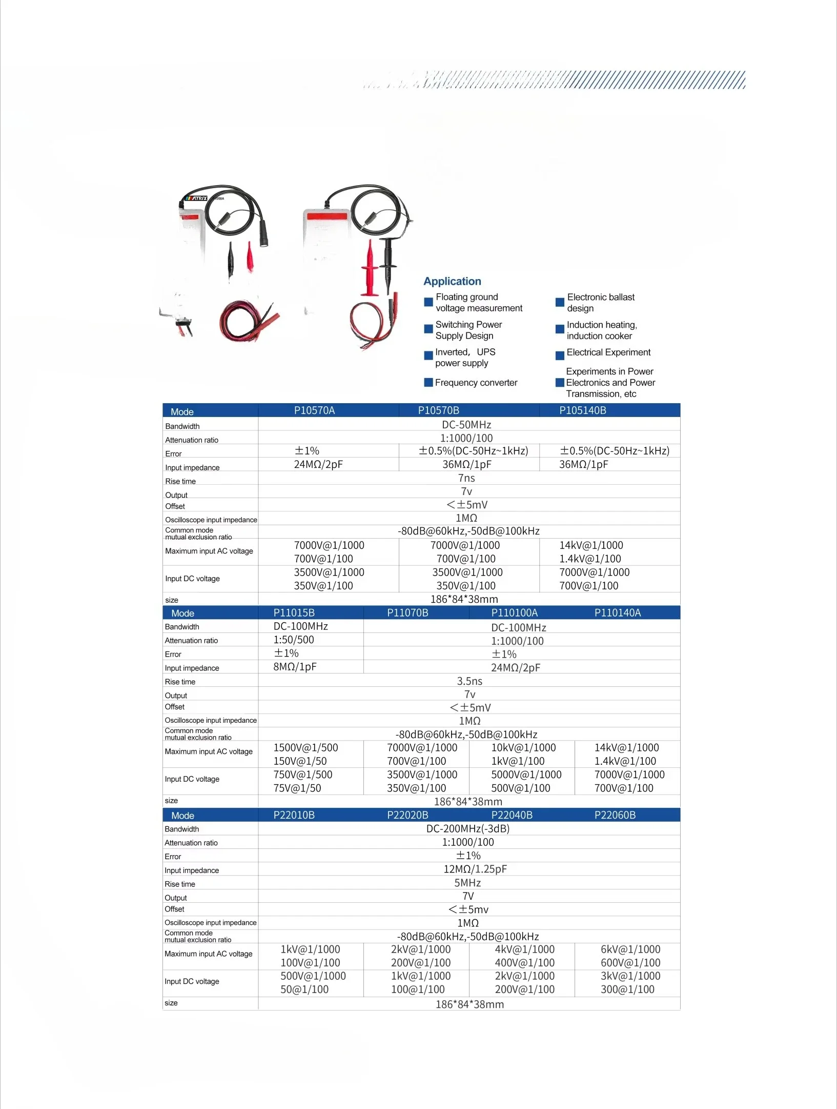 Active differential probe, input subcompact model
