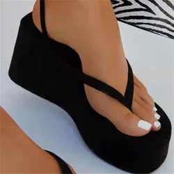 2024 Summer Wedges Sandals for Women Shoe Female Metal Chain Fashion Platform Shoes Clip Toe Ankle Strap Casual Sandal