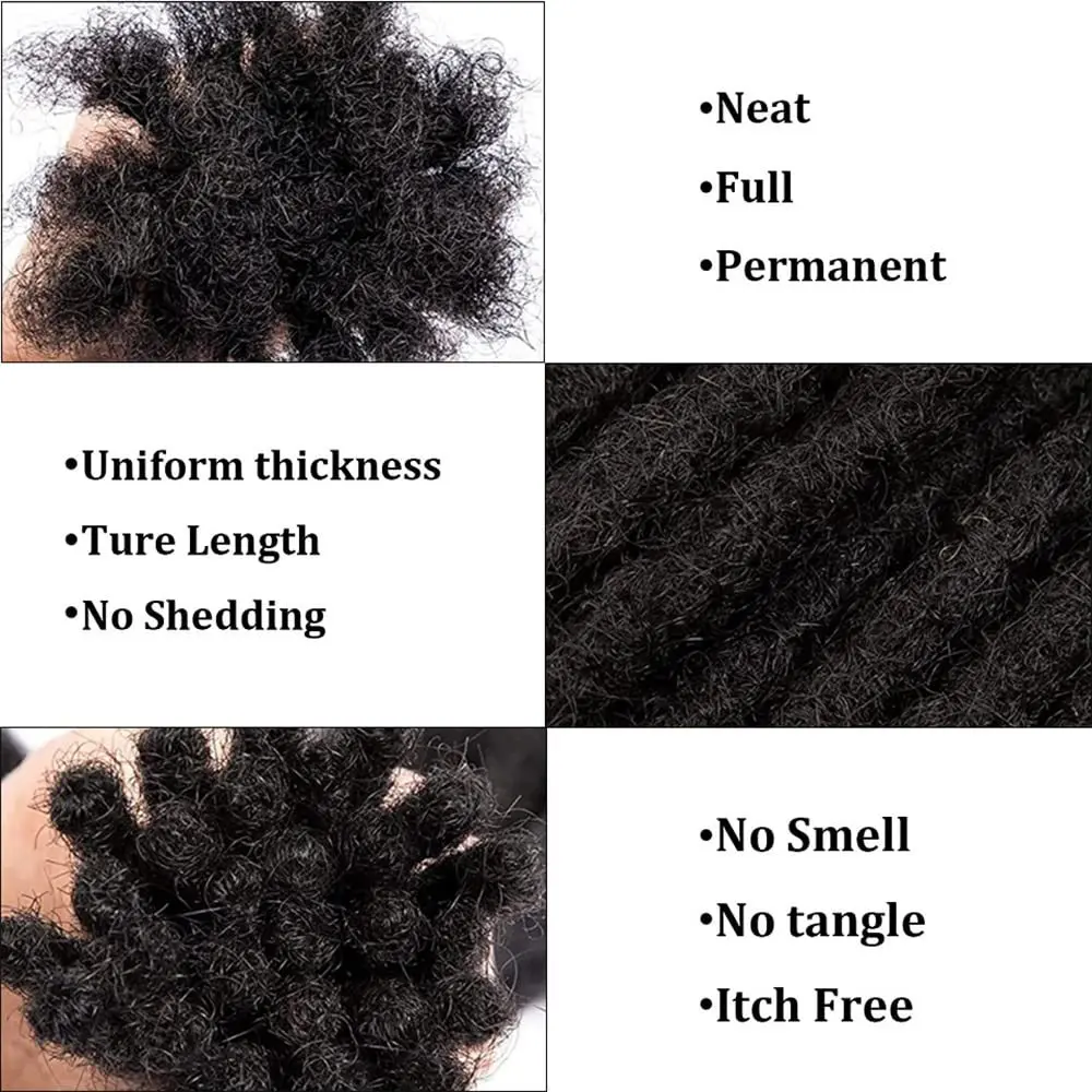100% extensões de dreadlock de cabelo humano natural preto loc extensões de cabelo humano permanente loc extensões de cabelo humano 0.6 cm