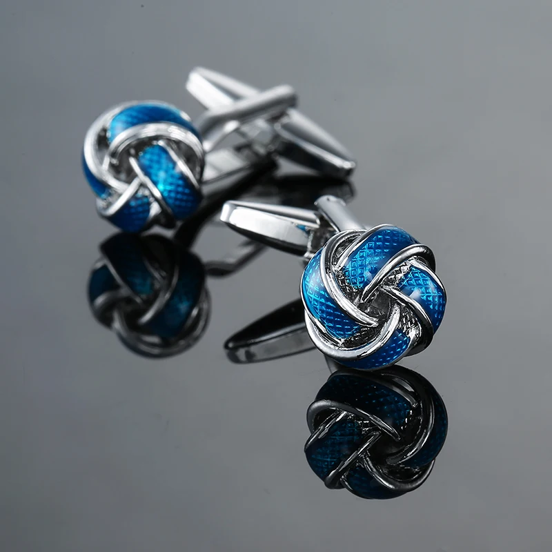 Men\'s French shirt cufflinks copper material round blue woven knot cufflinks fashionable clothing accessories wholesale