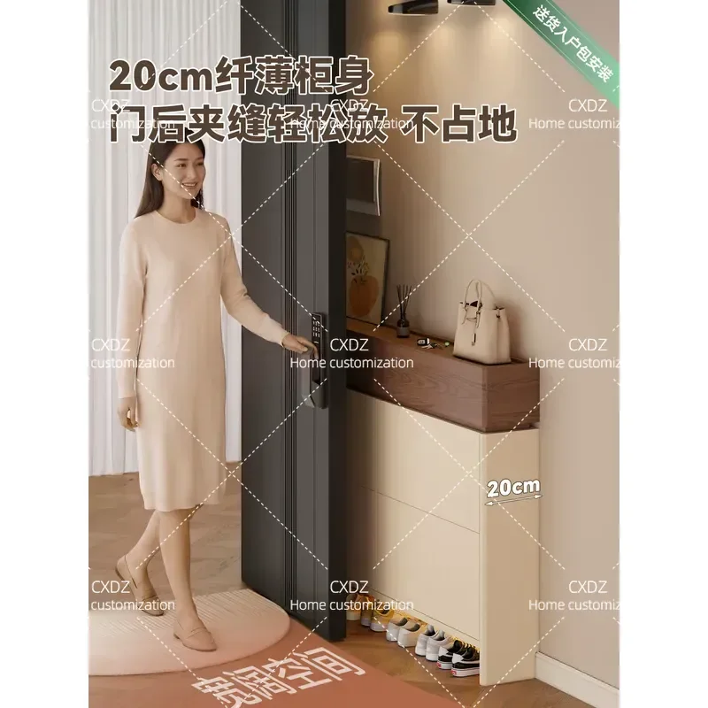 Ultra Thin Solid Wood Entrance Shoe Cabinet High End Foyer Storage Rack Integrated Doorway Organizer for Home Entryway 2026