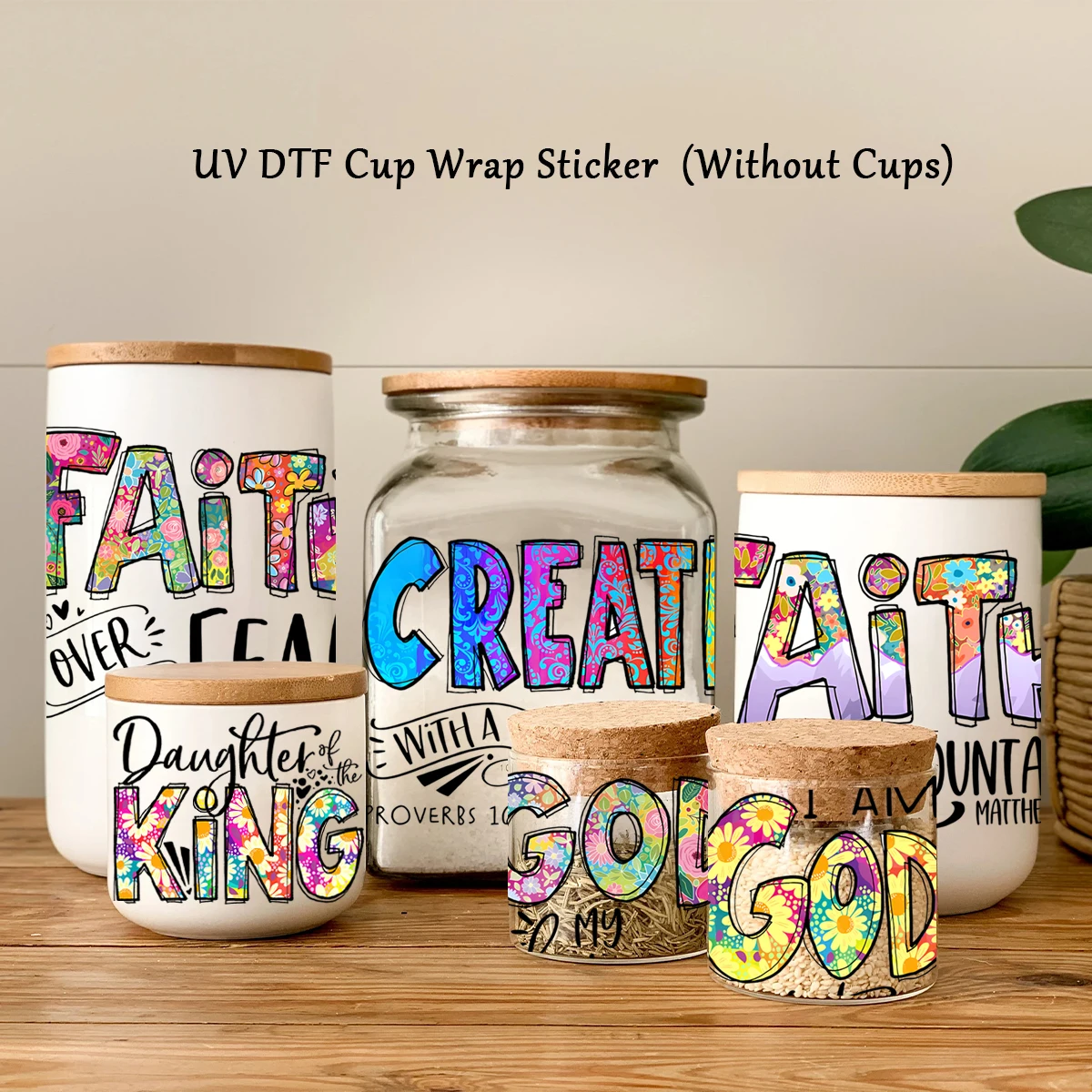 6Pcs/Pack UV DTF Cup Wraps Decals,Faith Can Move Mountains,Bible Verse Stickers DIY DTF Transfer Stickers for Mugs Water Bottle