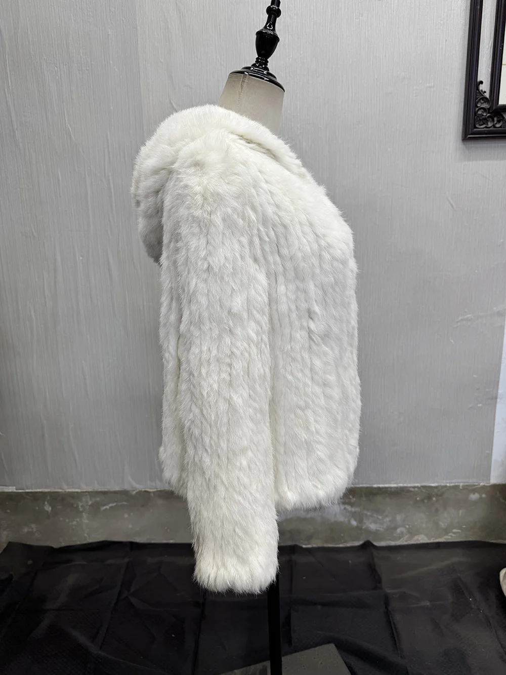 Long Sleeve Casual Loose Knitted Real Rabbit Fur Hooded Coat Women Genuine Natural Rabbit Fur Outwear Female Fur Jacket