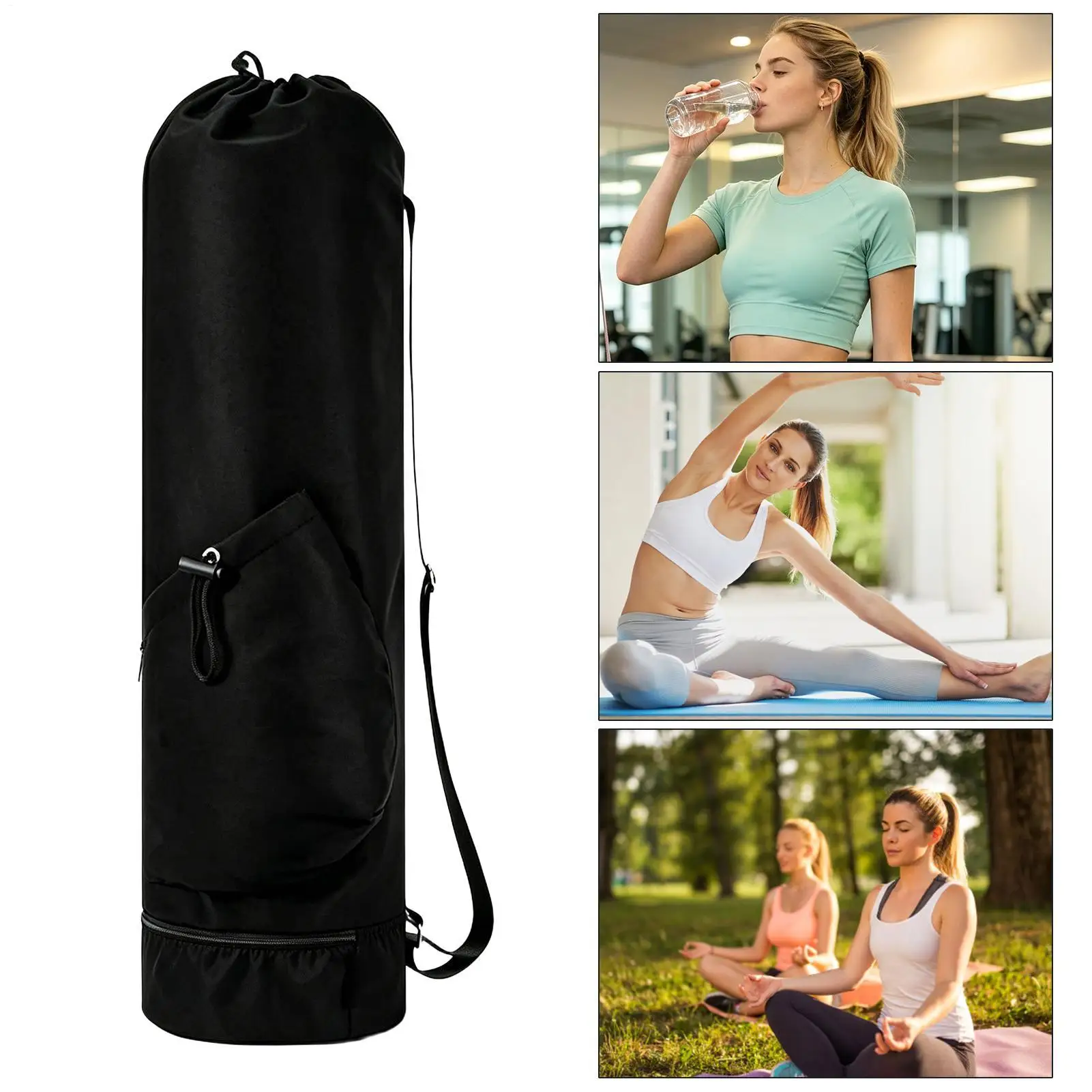 Lightweight Waterproof Yoga Mat Bag Multi Compartment Gym Workout Equipment Tote W/Water Bottle Pocket Portable Sports Storage