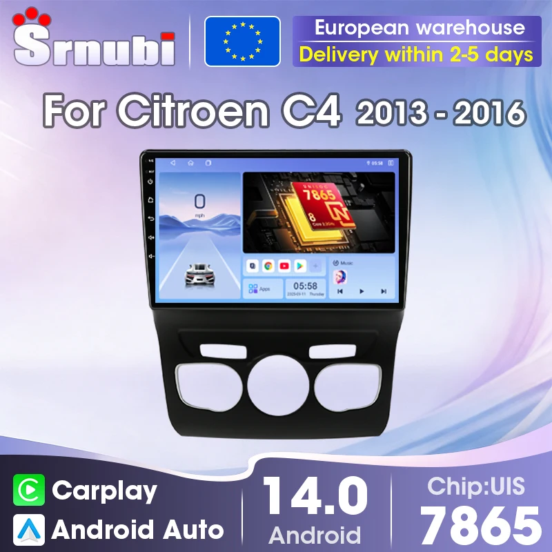 Srnubi Wireless Carplay Android Auto GPS Navigation Multimedia Video Player Car Radio 10 inch For Citroen C4 2 B7 2013-2016, 2 Din Head Unit with QLED Screen Support SWC, 8-Core UIS7865 DSP Bluetooth 5.4