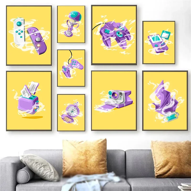 Canvas Paintings Wall Art Posters and Prints Abstract Purple Game Controller Gaming Room Gamepad Pictures For Room Home Decor