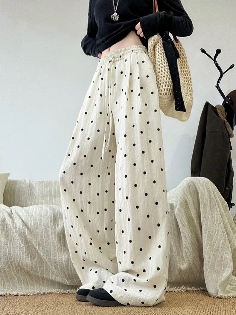 

Льняные брюки с широкими штанинами для женщин, летние, в корейском стиле, свободного кроя, визуально стройнящие, в клетку, повседневные, с высокой талией, прямые, мягкие и удобные