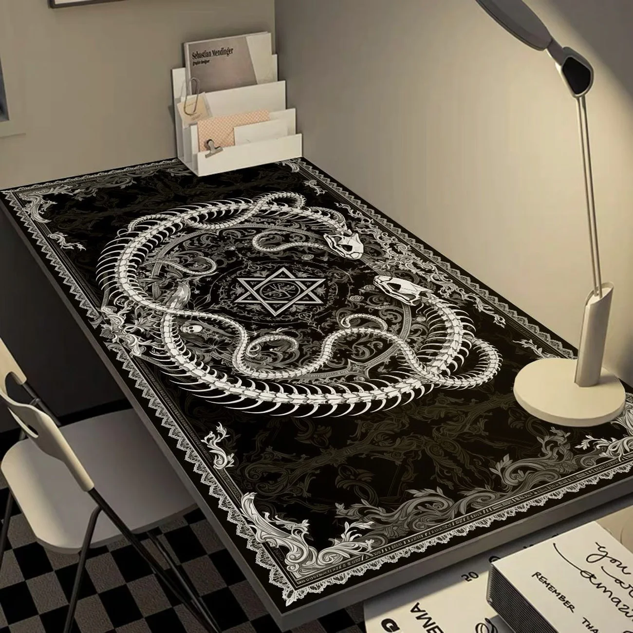 Gothic Snake Skeleton Leather Desk Mat Dark Symbol Print Large Mouse Pad Waterproof Non-slip Table Keyboard Pad for Desk Decor