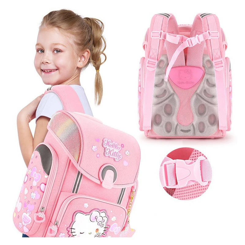 Miniso Hello Kitty Girls Fashion tornister uczeń Ridge Protector tornister plecak dla uczniów szkół podstawowych klas 1-3 prezent kreskówkowy