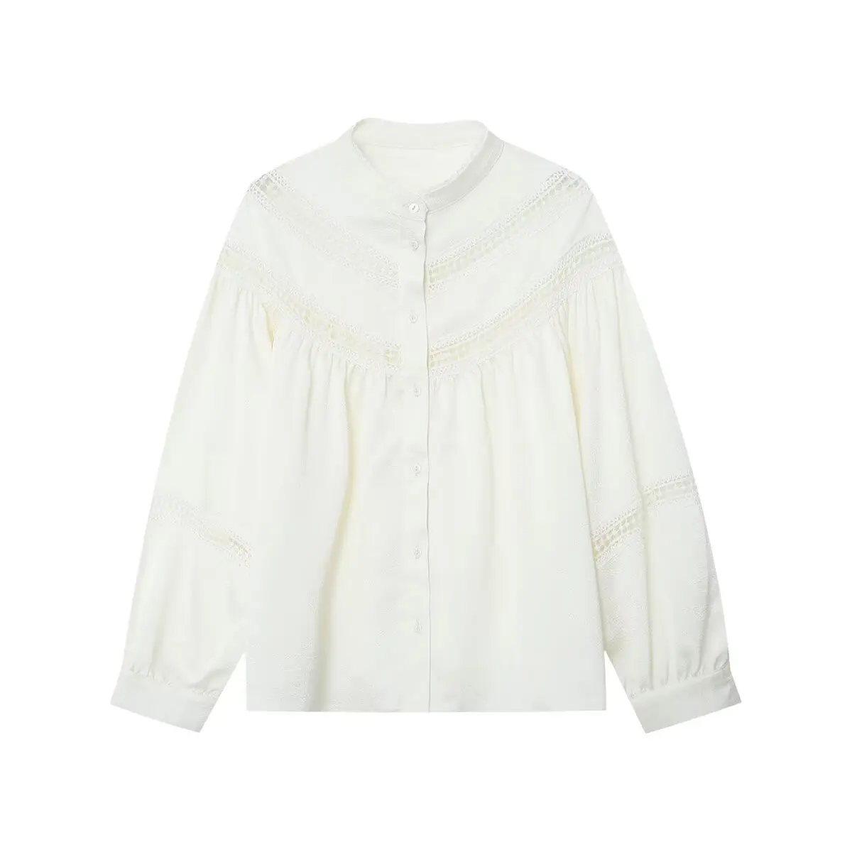

PB&ZA Women's Long - sleeved Stand - collar Button - front Blouse with Exquisite Crochet Patterns for a Stylish and Elegant Look