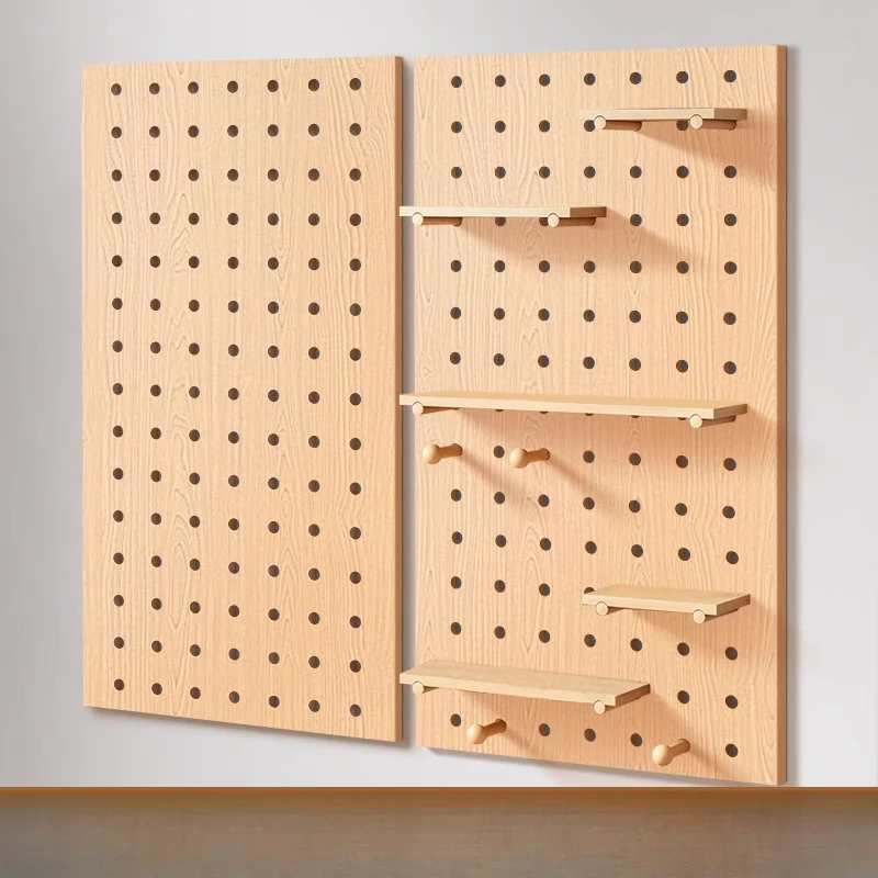 

Solid wood hole board display stand Wooden desktop wall Porch shelf