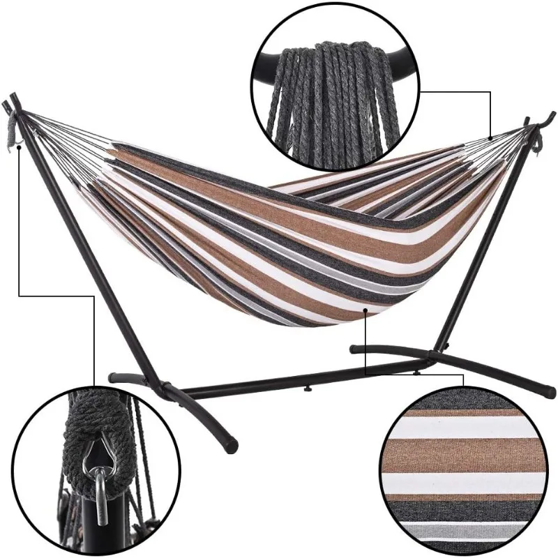 Hammock with Stand for Outside, Heavy Duty Space Saving Steel Stand with 450 lb Capacity,Double Hammock with Portable Carrying