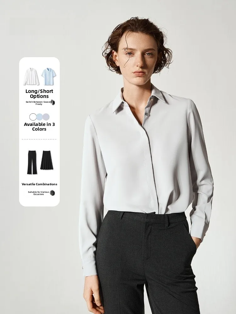 

ay Long Sve Commute irt Women's Profional Interview Drapey k Door Zipper Formal Inner Wear Top OL Sle Straight...