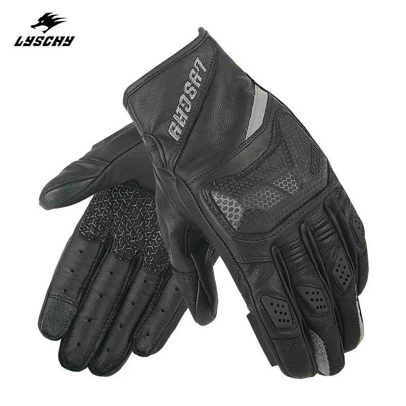 LYSCHY Motorcycle Gloves Four Seasons Anti-drop Windproof Long Finger Full Leather Wear-resistant Non-slip Locomotive Rider