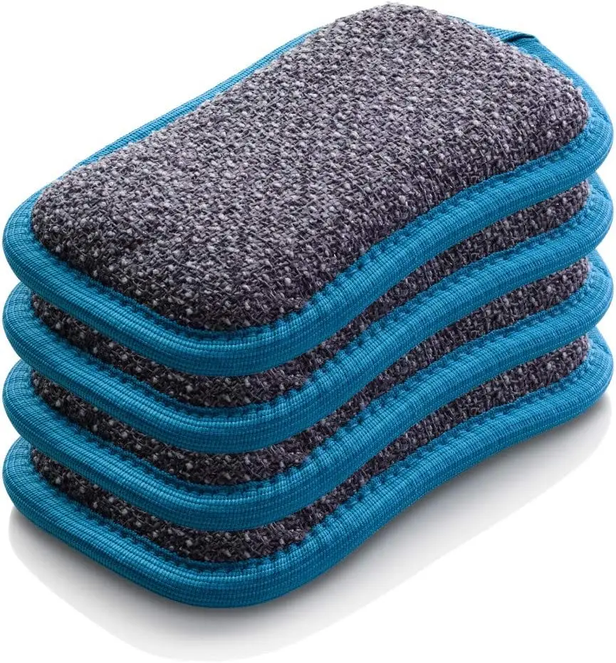 

Microfiber Cleaning Sponge for Dishes, Non Scratch Scrubber with Water Only, Reusable Kitchen Pad - 4 Pack