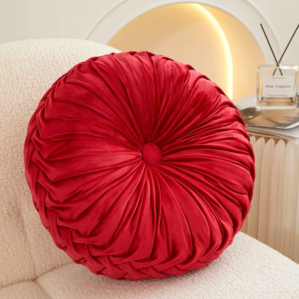 Weihnachten Rot Dekokissen Handgenäht Plissee 3D Niederländischen Samt Kürbis Rückenlehne Taille Lordosenstütze Kissen Für Sofa Büro Stuhl