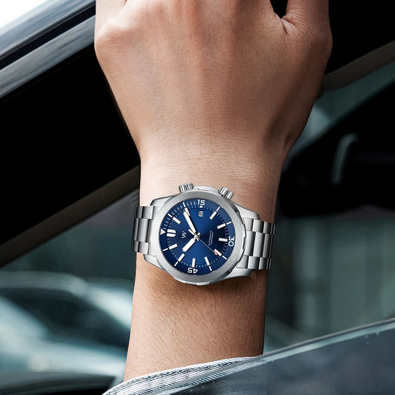 ساعة WM ساعات آلية أوتوماتيكية مقاومة للماء كلاسيكية كاجوال لرجال الأعمال ساعة Welly Merck WM199M