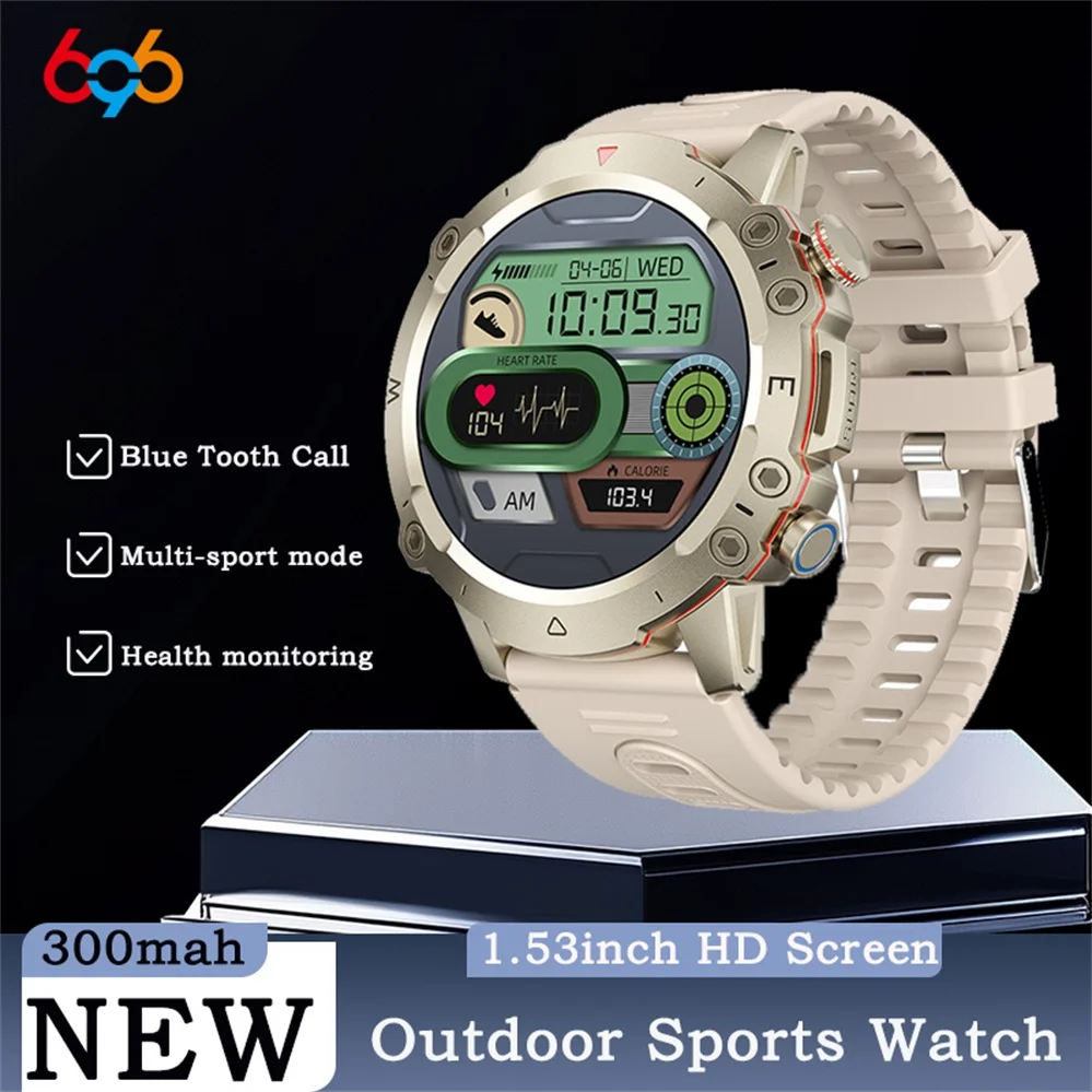 

Смарт-часы для спорта и фитнеса 2026 года, 1.53 дюйма, с измерением пульса, мониторингом сна, водонепроницаемые, с голосовым помощником, будильником, музыкой