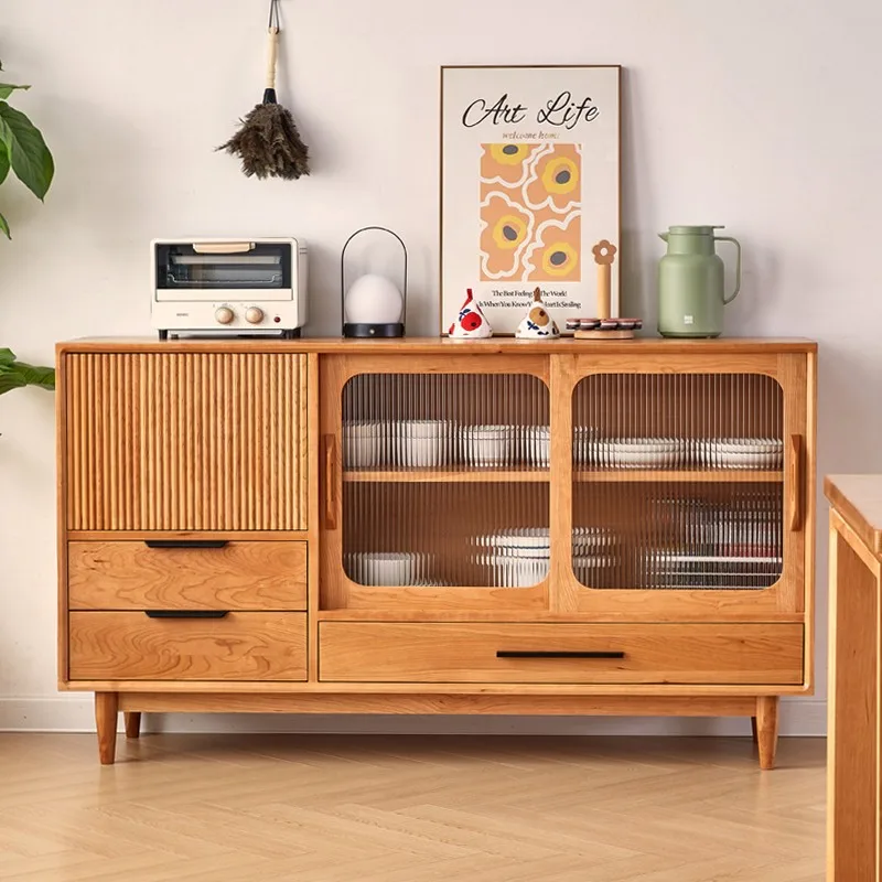 

Буфет для столовой из японской вишни, двухдверный шкаф для гостиной, современный простой шкаф для хранения вещей в малогабаритной квартире