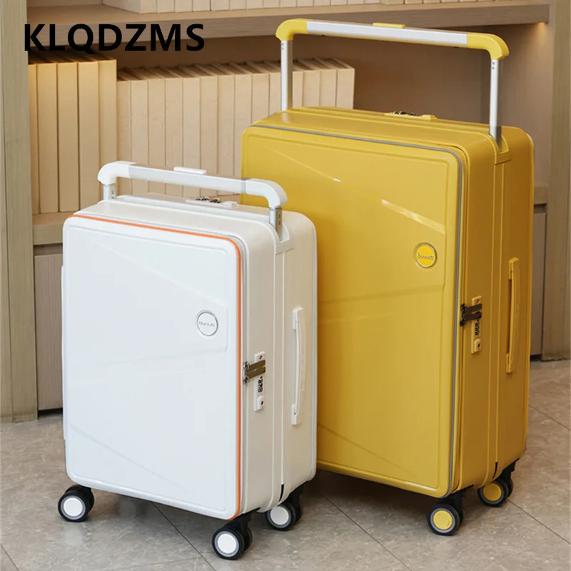 

KLQDZMS Men's PC Suitcase Front Opening Boarding Case Laptop Trolley Case Women's 20"24" Wheeled Travel Bag Cabin Luggage