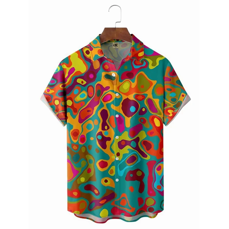 

Men's Island Rainbow Shirt Colorful 3D Print Hawaiian Oversized Short Sleeve Harajuku Summer​