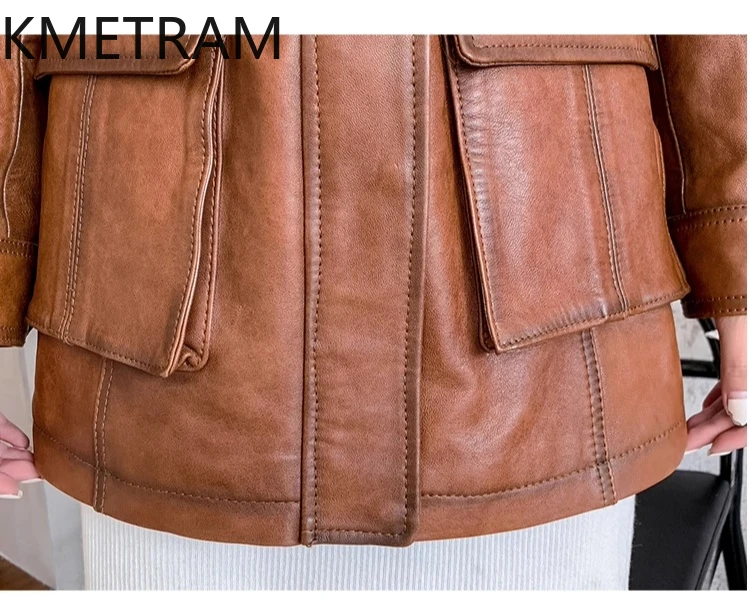 Strato superiore al 100% di giacca di pelle di pecora Donna Giacche vintage in vera pelle Donna Capispalla da moto Abiti autunnali 2025✖жанка