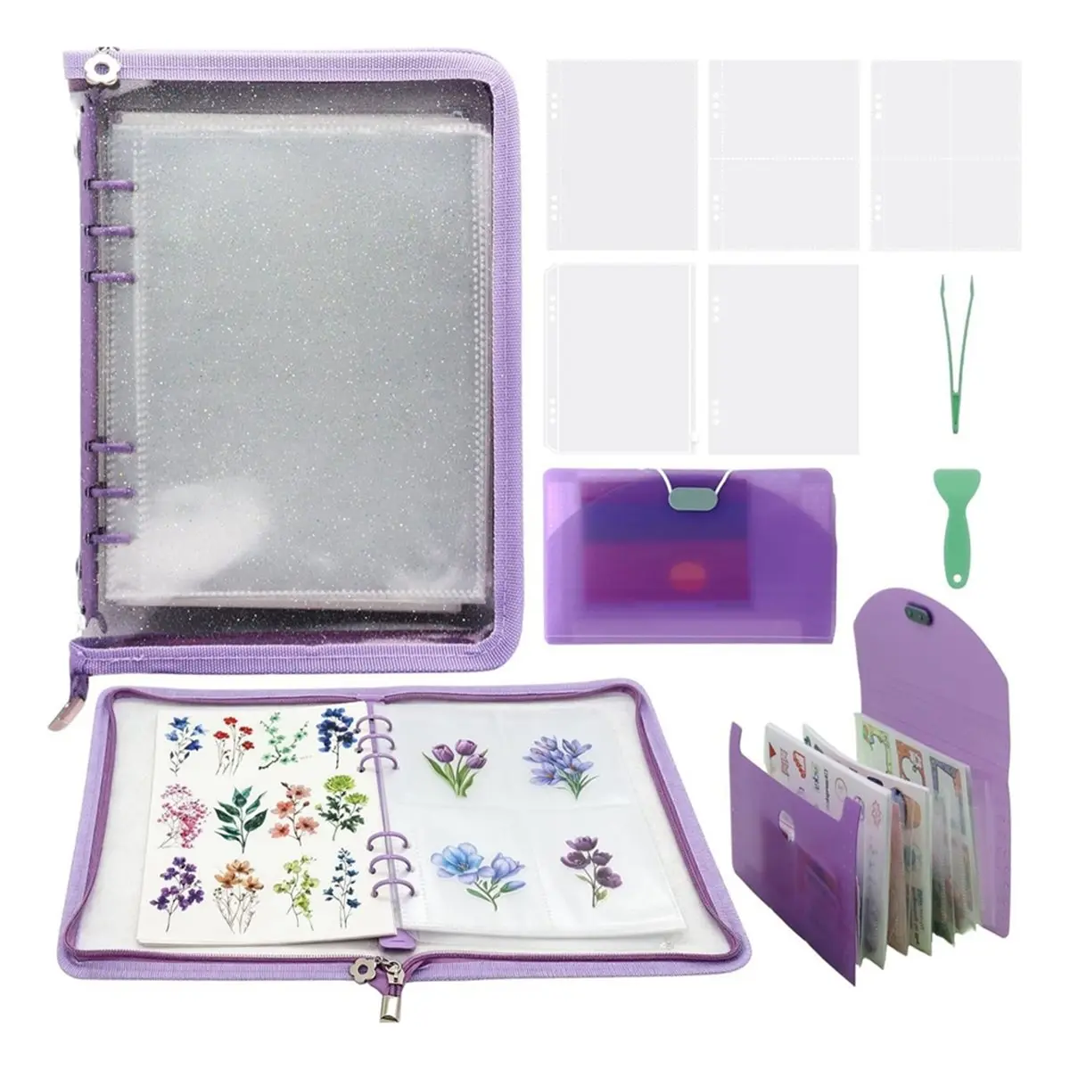 A2026K Sticker Organizer Binder High‑Capacity A5 Reusable Sticker Book Collecting Binder Storage Pages,Release Paper,Zipper SUMM