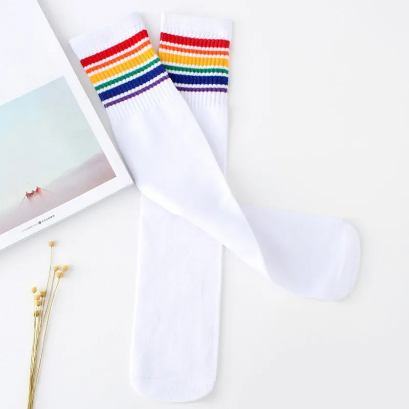 Kids Boys Girls Rainbow Striped Sock Soft Knee High Socks Student Football Sports Socks  Children Long Tube Leg Warm Socks 1-15Y