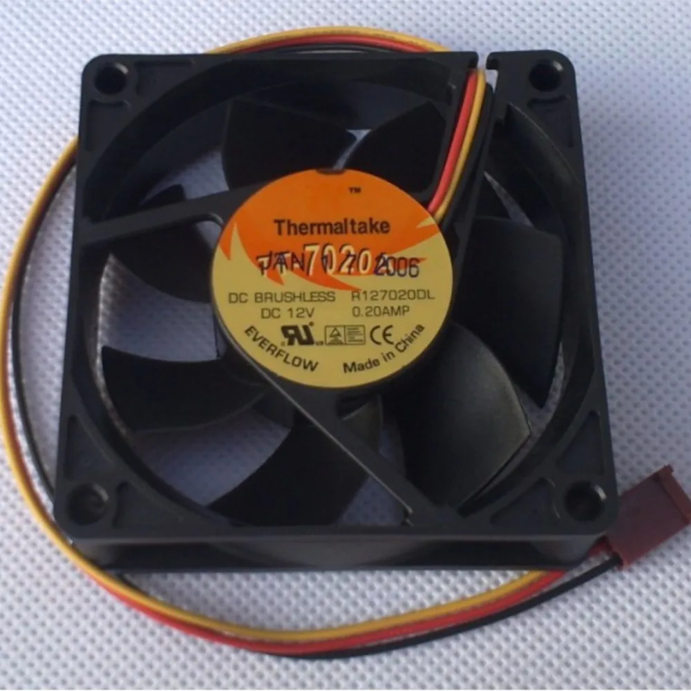 Everflow R용 7cm 축형 CPU 쿨러 히트싱크 팬 127020 PC, GPU용 온도 센서가 포함된 DU 70mm 12V 3핀 볼 베어링 팬
