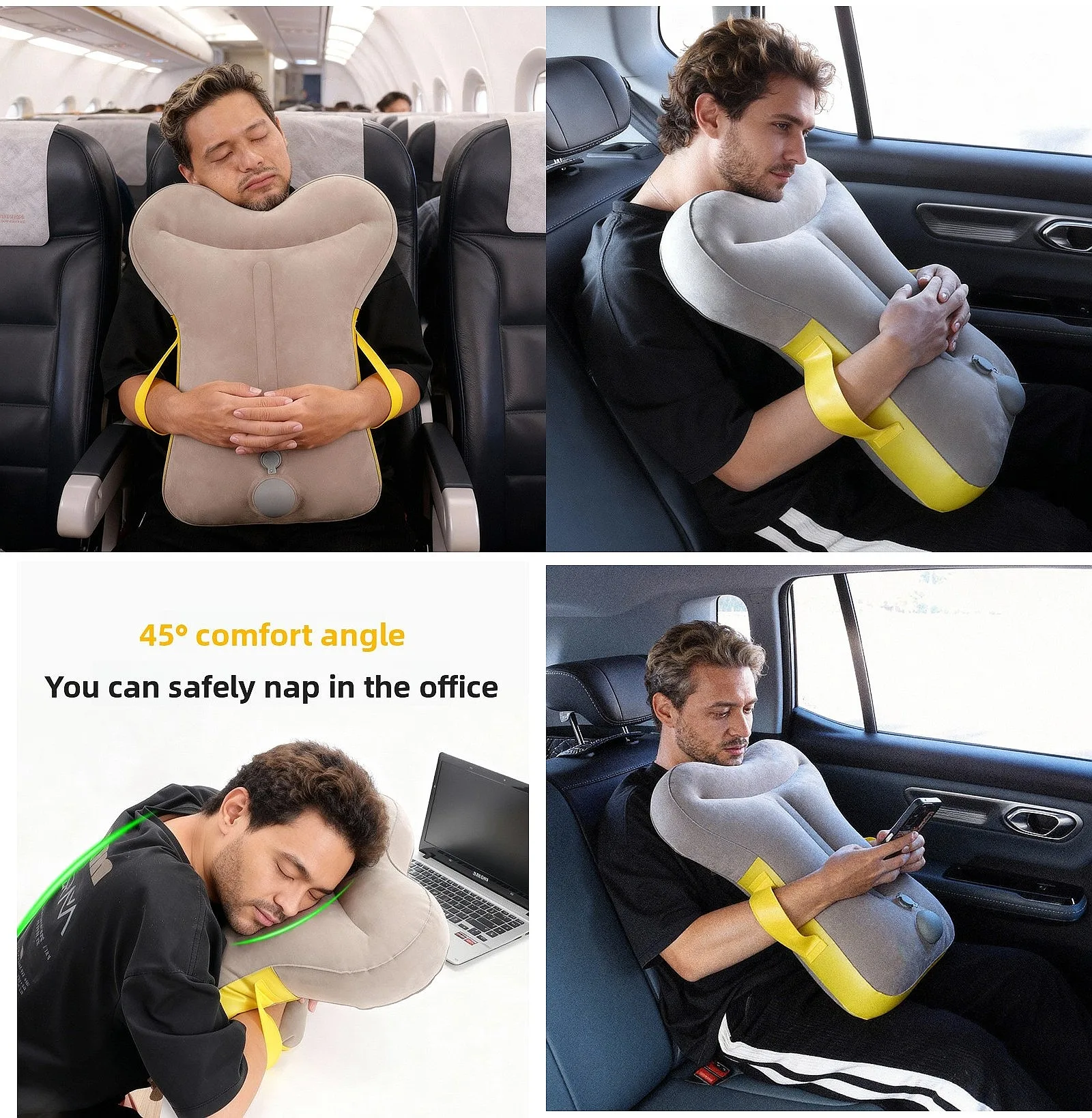 Inflatable Travel Pillow, Press-to-Inflate Portable and Lightweight Sleep Aid, Airplane and Car Pillow, Upright Backrest Pillow