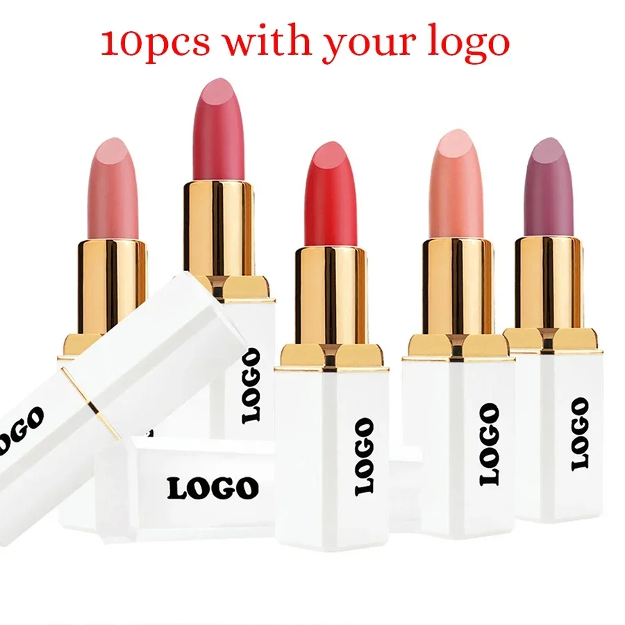 Private Labe 24-color Solid Lipstick Custom Logo White Square Tube Matte Lipsticks Bulk Waterproof Long-lasting Makeup Vegan image 3