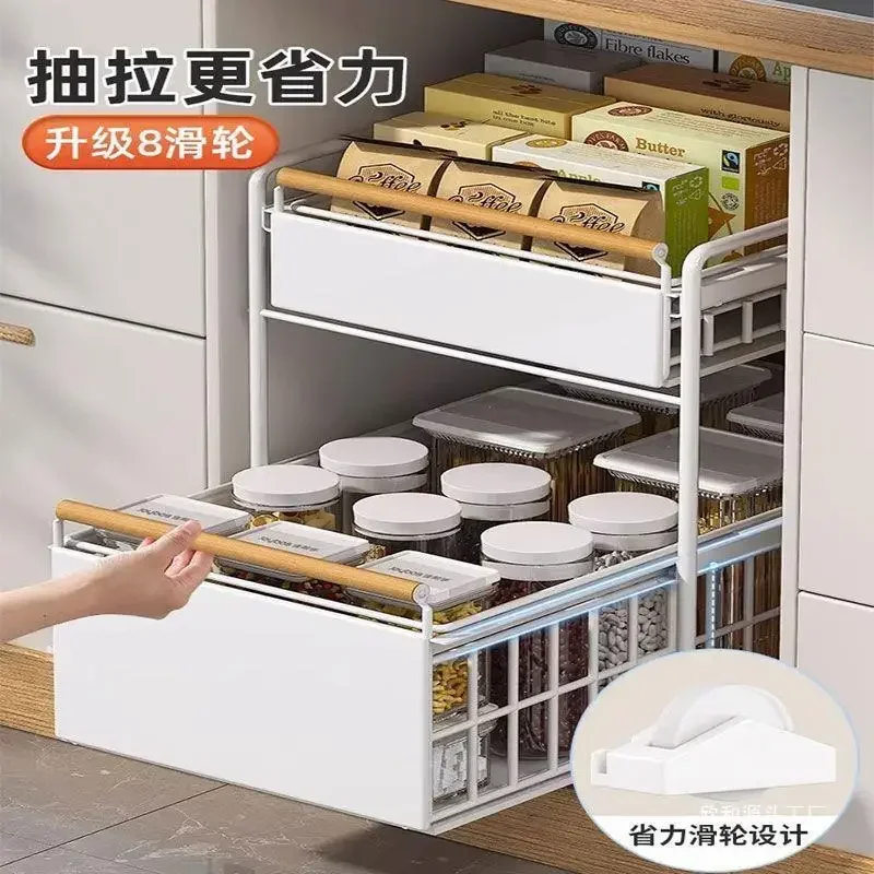 Kitchen sink storage rack multifunctional seasoning dishes sink pull-out storage rack cabinet basket layered rack