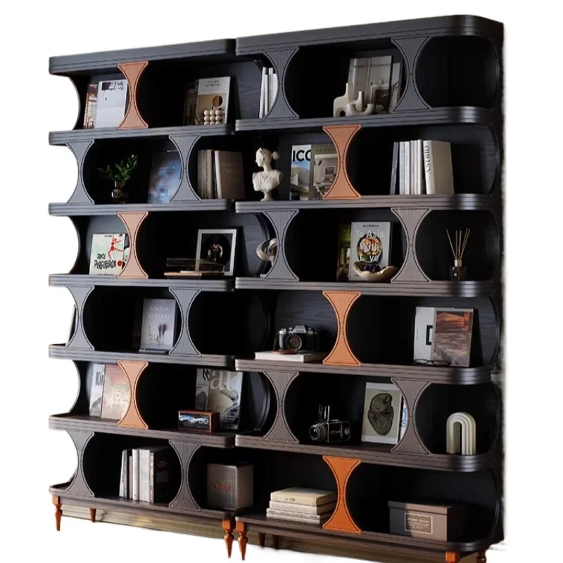 French retro living room module combination floor side cabinet solid wood short bookshelf display cabinet
