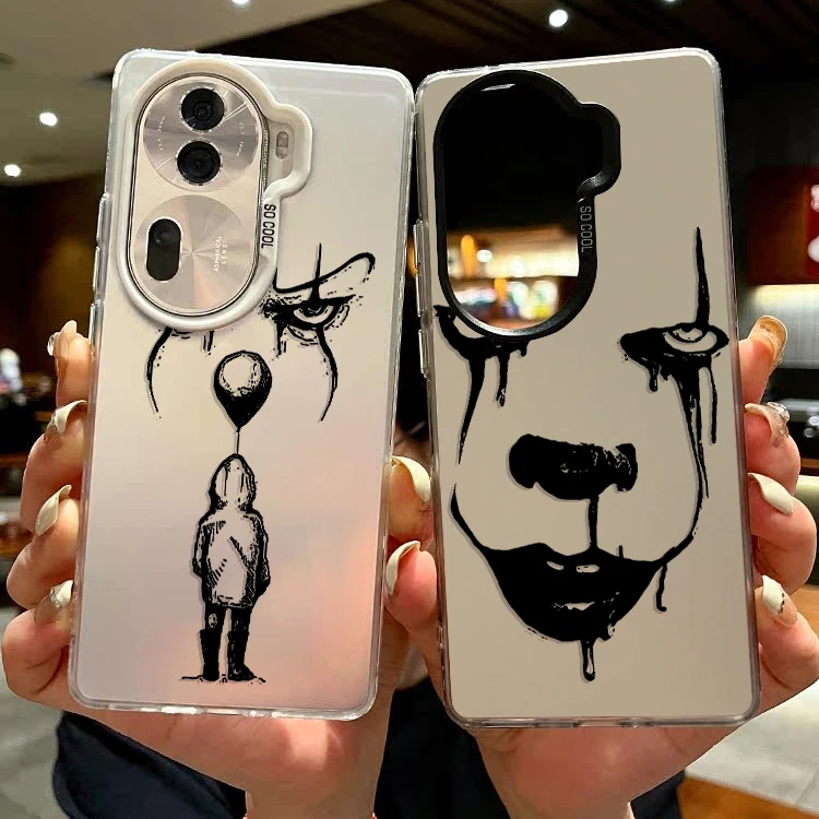 Scared Clown For OPPO Realme C21 C15 C55 C53 C35 Reno 8T 7Z 6 A98 A78 A76 A58 A57 Colorful Silver Phone Case Coque Cases Soft