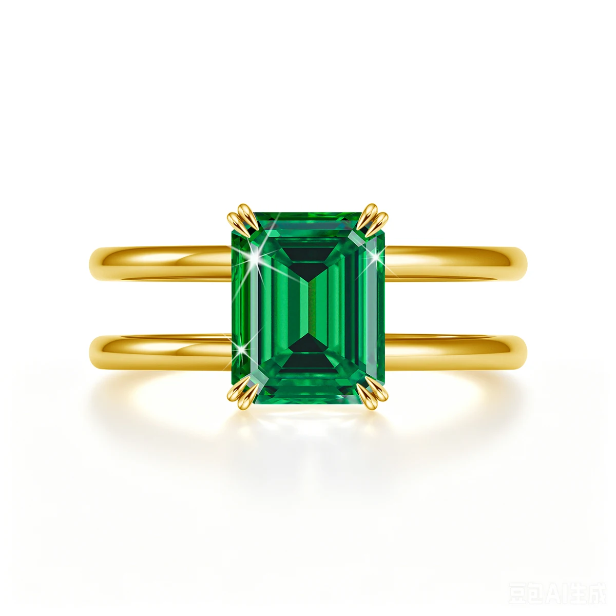 S925 Sterling Silver Gold Plated Double Band Ring 8*10mm Emerald Cut Green Ring Women Luxury Wedding Engagement Fine Jewelry Gif