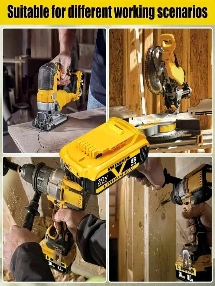 Batteries de remplacement neuves VIEDAKE 8.0Ah 20V Lithium-Ion pour outils sans fil - Compatibles avec DCB200, DCB205 et plus